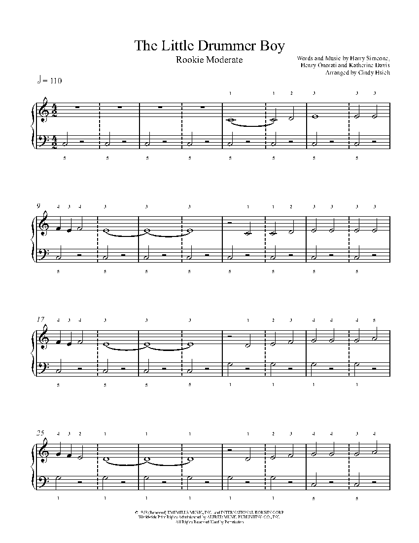The Little Drummer Boy by Harry Simeone Piano Sheet Music | Rookie Level