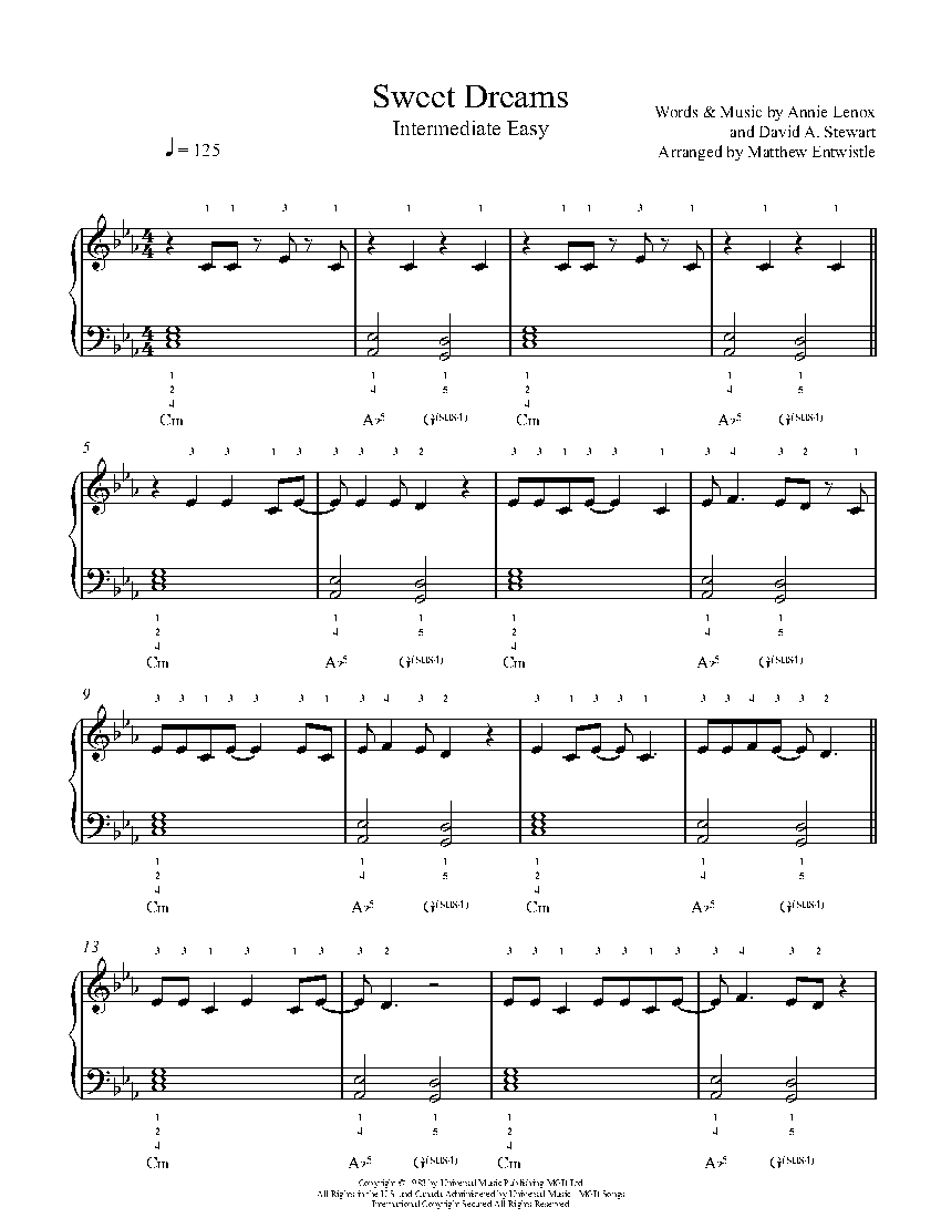 Ejercicio Opcional Buen sentimiento Sweet Dreams by Eurythmics Sheet Music & Lesson | Intermediate Level