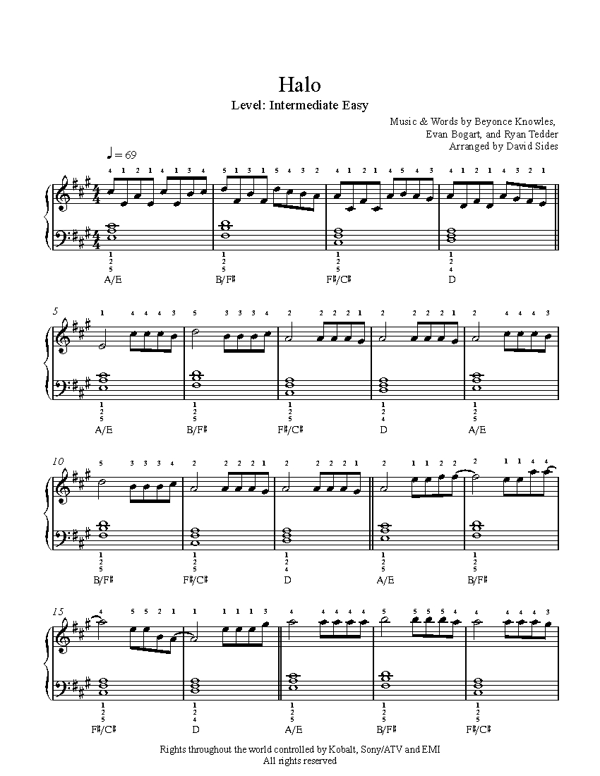 Halo by Beyoncé Knowles Piano Sheet Music | Intermediate Level