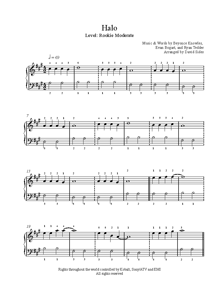 Halo by Beyoncé Knowles Piano Sheet Music Rookie Level