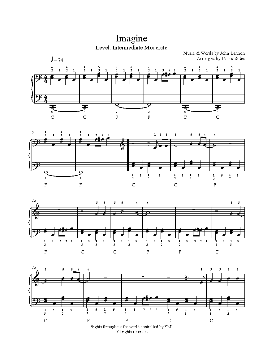 Imagine John Lennon Piano Sheet Music Free Best Music Sheet