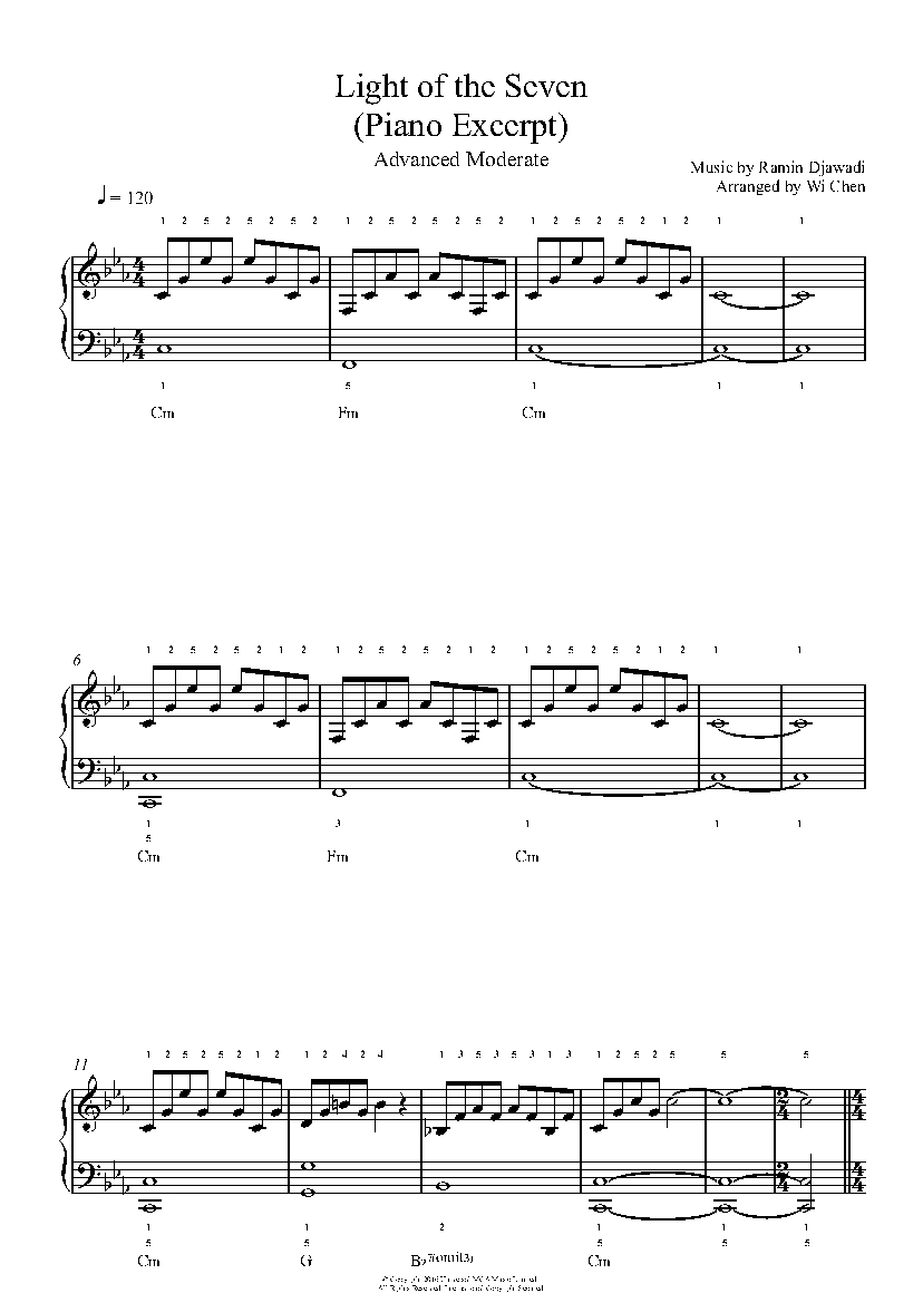 Light the Seven (Piano Excerpt) by Ramin Piano Sheet Music | Level