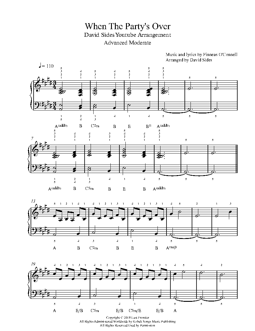 When The Party S Over David Sides Arr By Billie Eilish David Sides Arr Piano Sheet Music Advanced Level