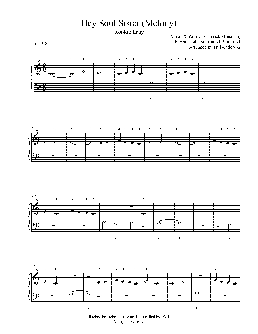 Hey Soul Sister (Melody) by Train Piano Sheet Music | Rookie Level
