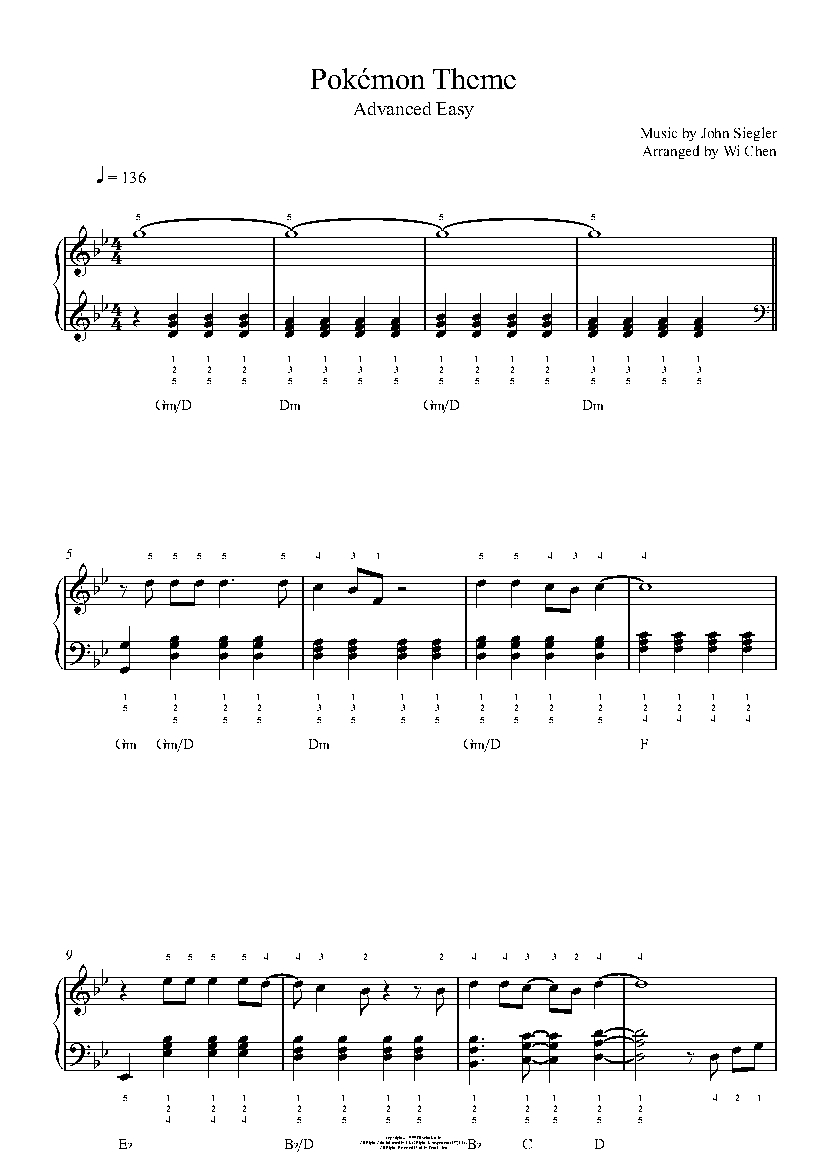 Pokémon Theme Song by Jason Paige Piano Sheet Music | Advanced Level
