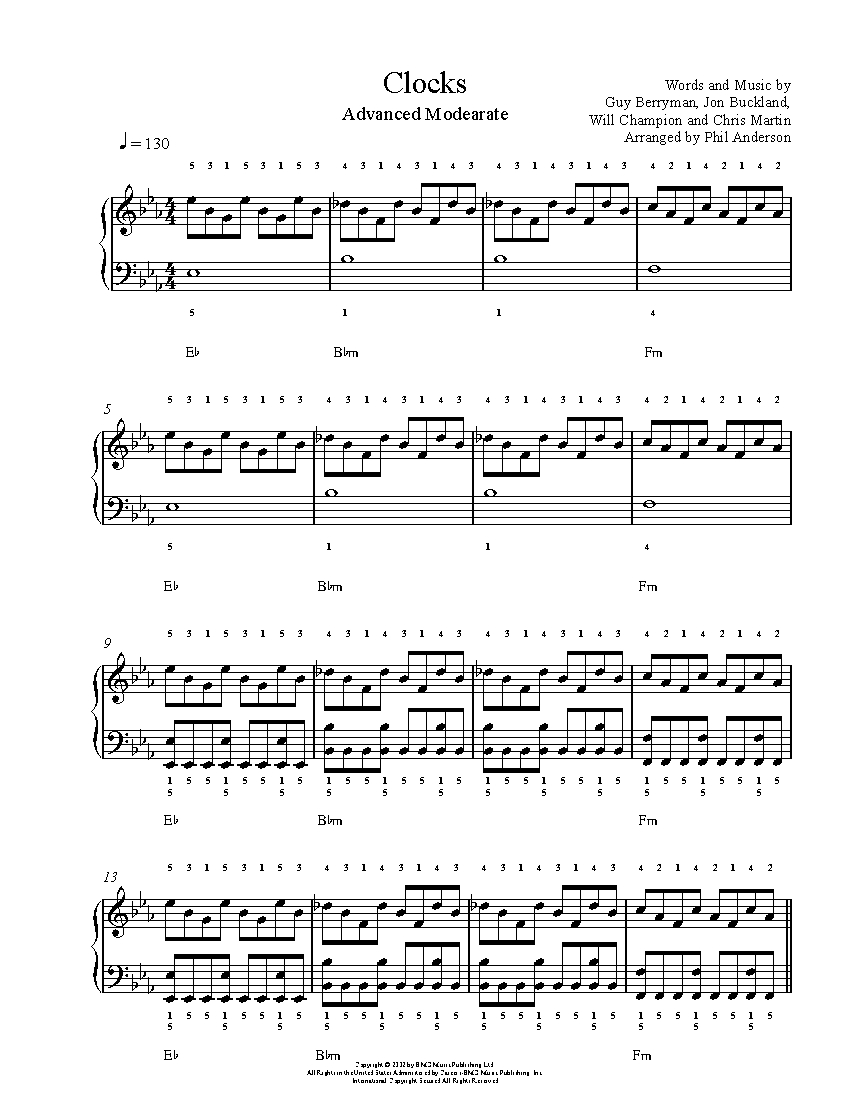 Clocks by Coldplay Piano Sheet Music | Advanced Level