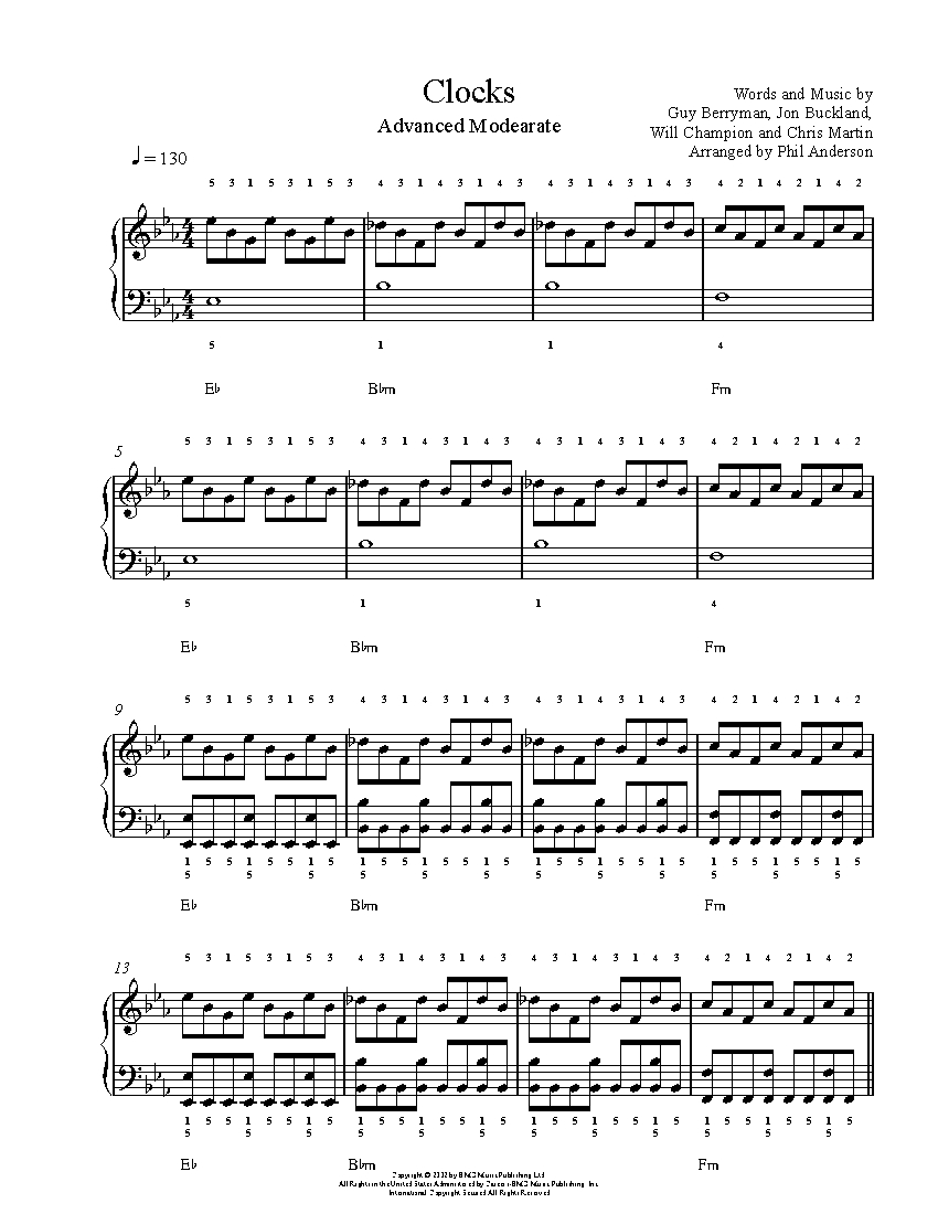 Clocks By Coldplay Sheet Music Lesson Advanced Level
