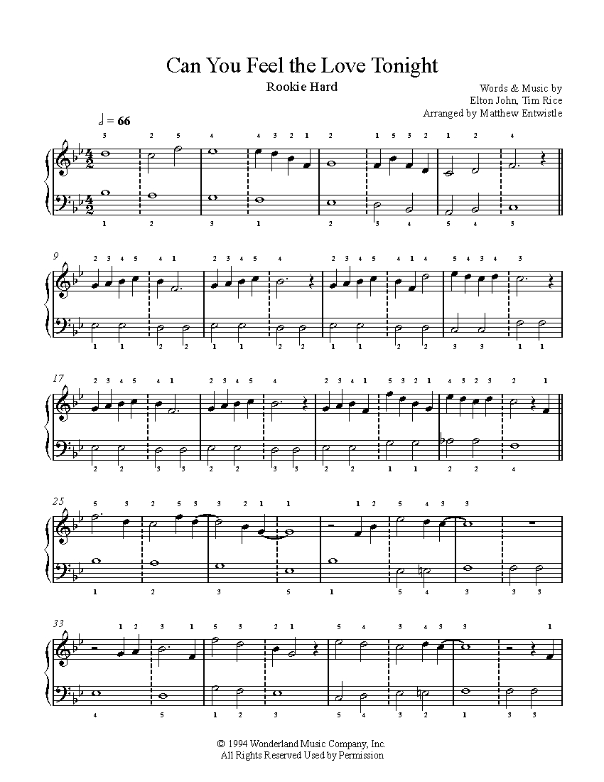 Can You Feel The Love Tonight By Elton John Piano Sheet Music
