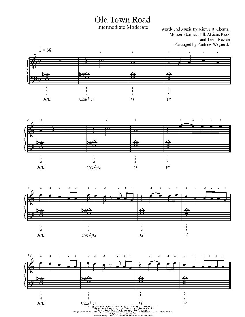 Old Town Road By Lil Nas X Piano Sheet Music Intermediate Level