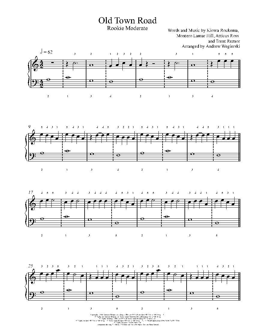 Old Town Road By Lil Nas X Piano Sheet Music Rookie Level