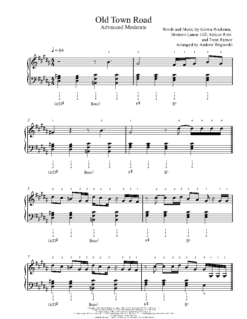 Old Town Road by Lil Nas X Piano Sheet Music Advanced Level. 