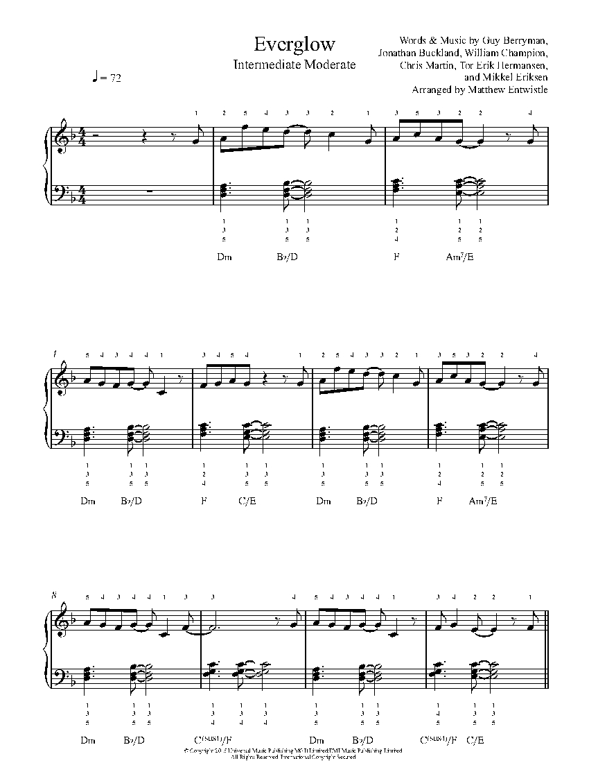 Everglow by Coldplay Piano Sheet Music | Intermediate Level