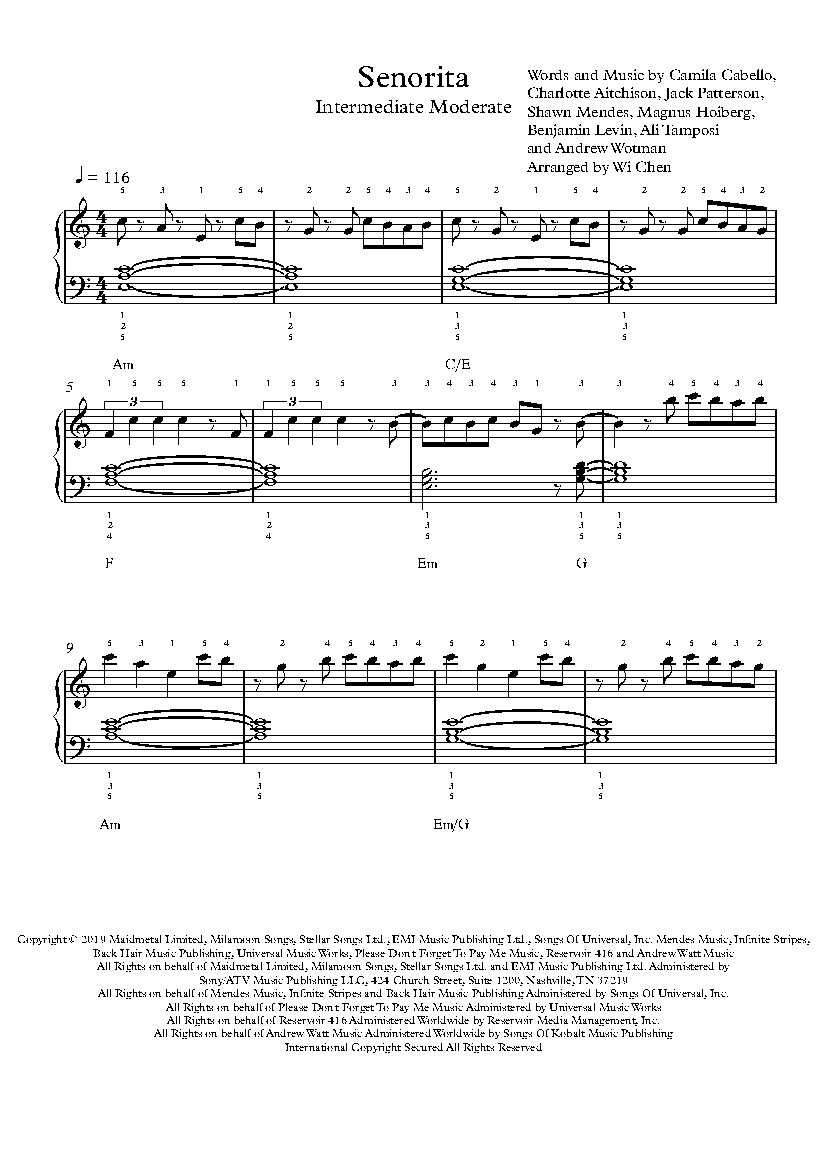 Senorita By Shawn Mendes Camila Cabello Piano Sheet Music Intermediate Level
