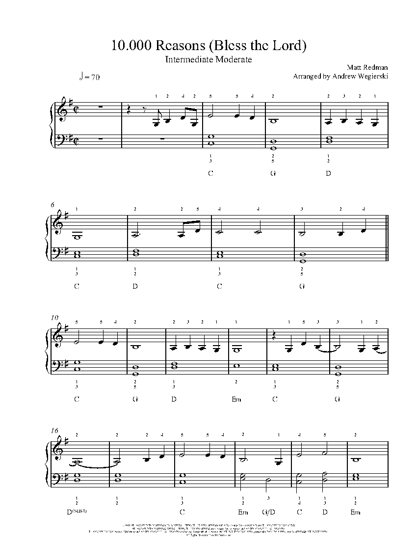 10,000 Reasons (Bless the Lord) by Matt Redman Piano Sheet Music