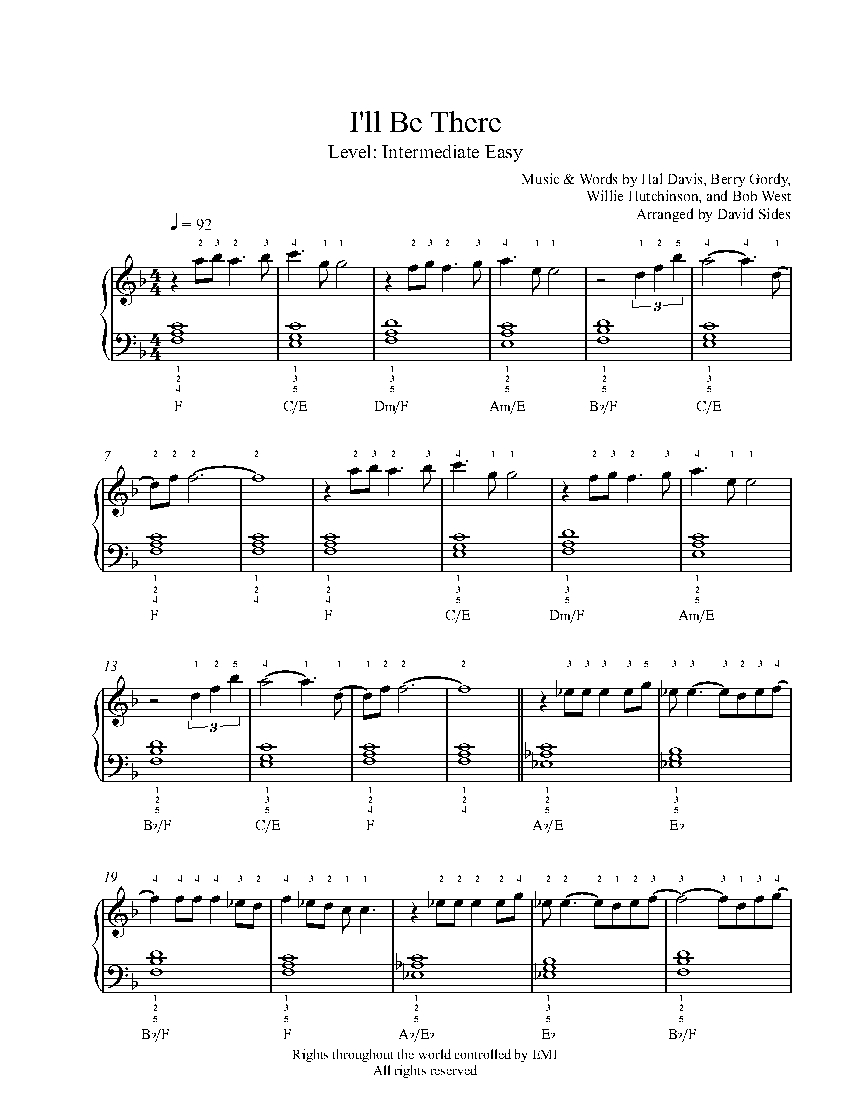 I'll Be There by The Jackson 5 Piano Sheet Music Intermediate Level