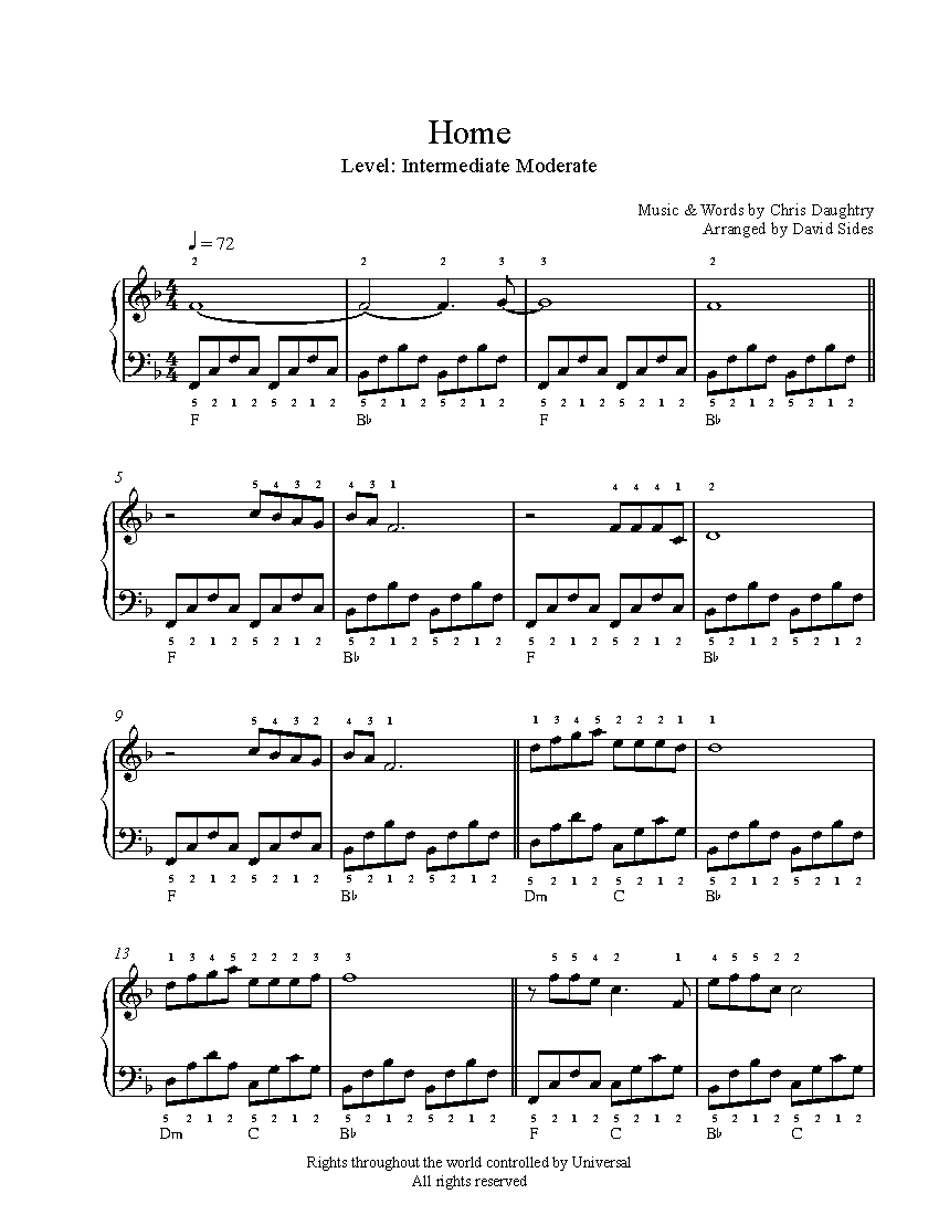 Home by Daughtry Piano Sheet Music Intermediate Level