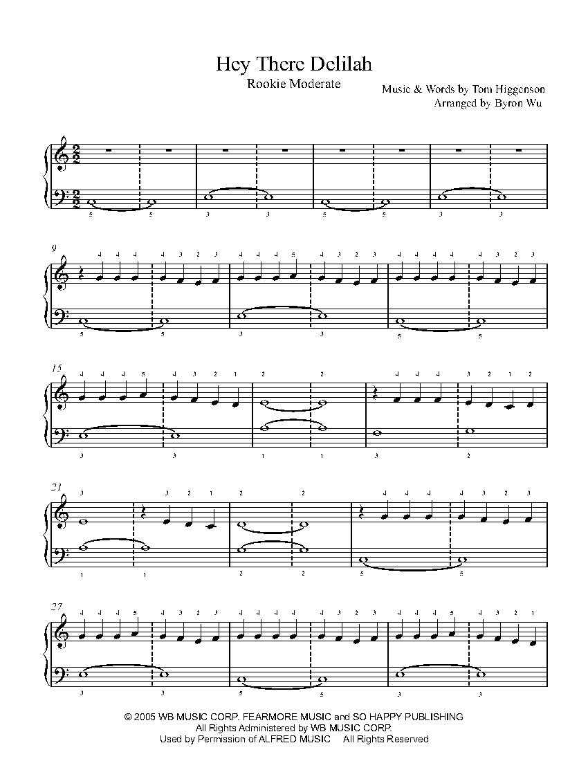 Hey There Delilah by Plain White T's Piano Sheet Music | Rookie Level