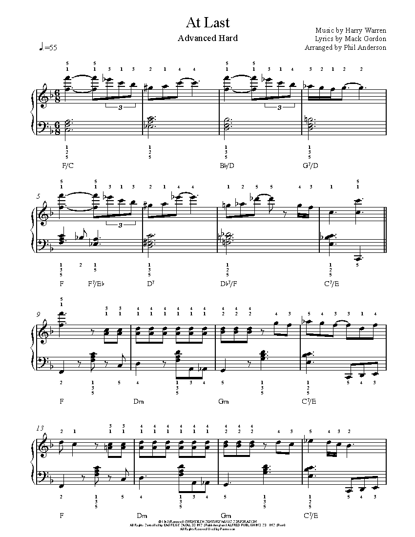 At Last by Etta James Piano Sheet Music | Advanced Level