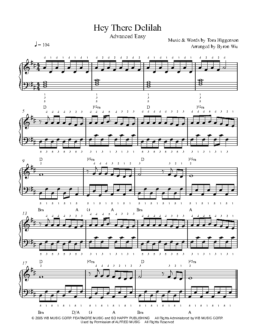 Hey There Delilah by Plain White T's Piano Sheet Music | Advanced Level