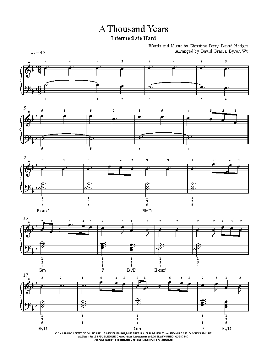 A Thousand Years by Christina Perri Piano Sheet Music | Intermediate Level