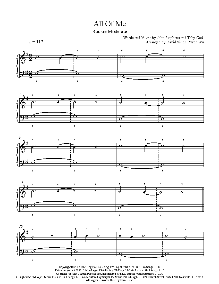 All Of Me By John Legend Piano Sheet Music Rookie Level