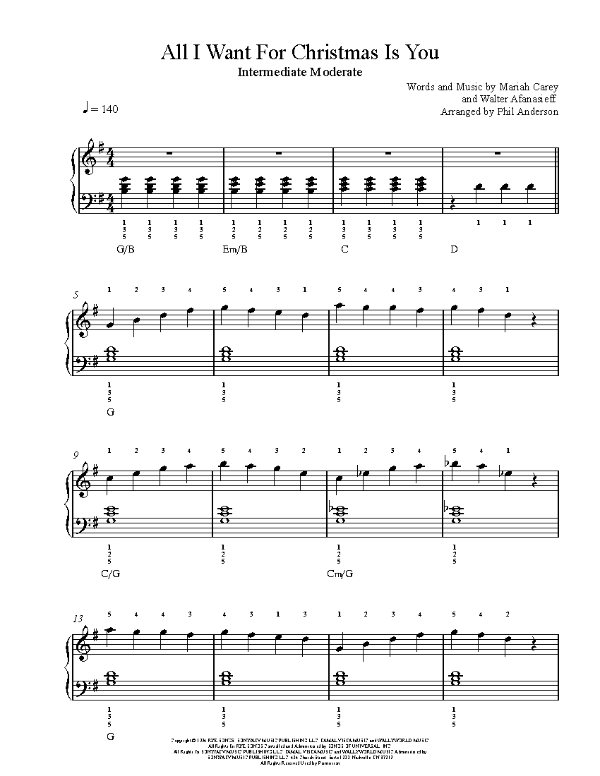 All I Want For Christmas Is You By Mariah Carey Piano Sheet Music Intermediate Level