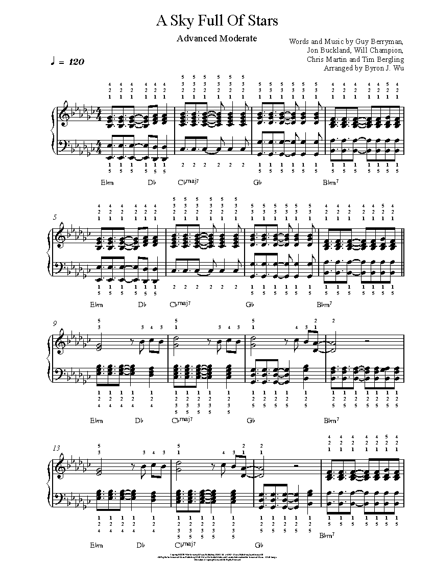A Sky Full Of Stars By Coldplay Piano Sheet Music Advanced Level
