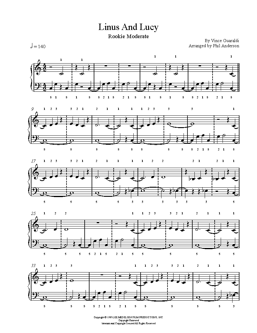 Linus and Lucy by Vince Guaraldi Piano Sheet Music | Rookie Level