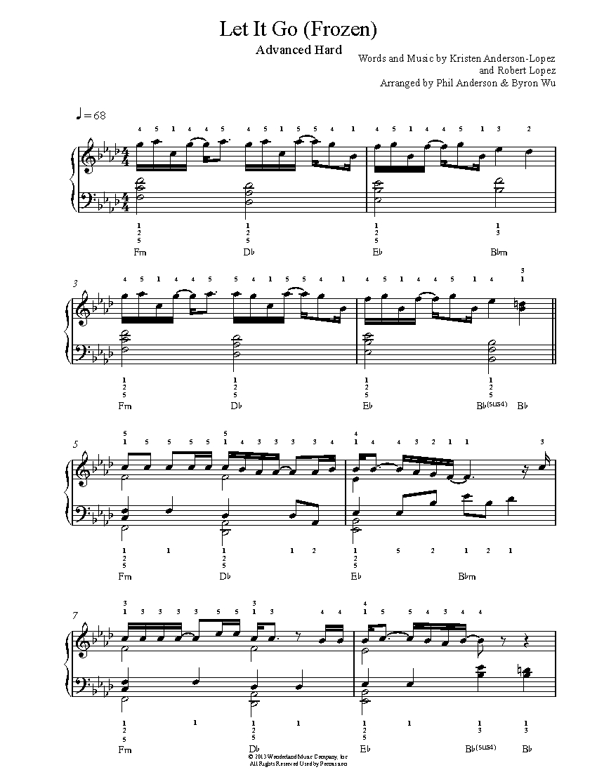 Let It Go By Frozen Piano Sheet Music Advanced Level