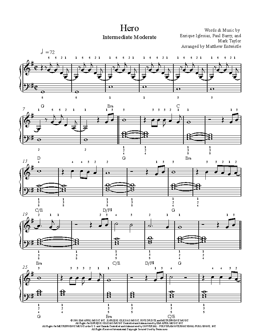 terminar Matemáticas Descortés Hero by Enrique Iglesias Sheet Music & Lesson | Intermediate Level