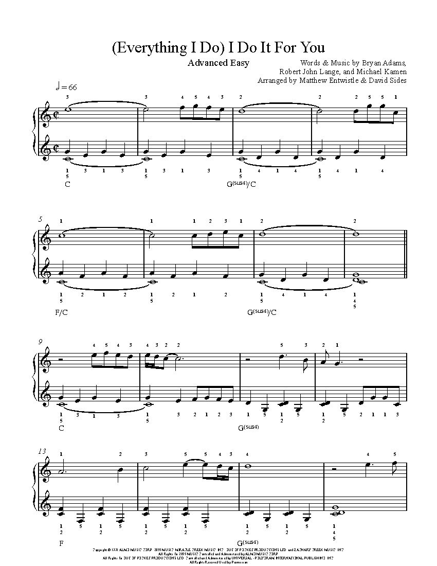 Everything i do i do it for you cover piano Everything I Do I Do It For You By Bryan Adams Piano Sheet Music Advanced Level