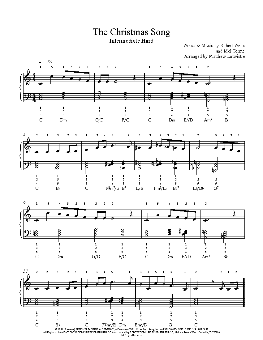 The Christmas Song by Nat King Cole Piano Sheet Music | Intermediate Level