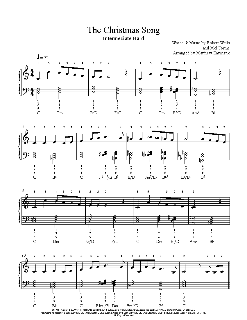 The Christmas Song By Nat King Cole Sheet Music Lesson Intermediate 