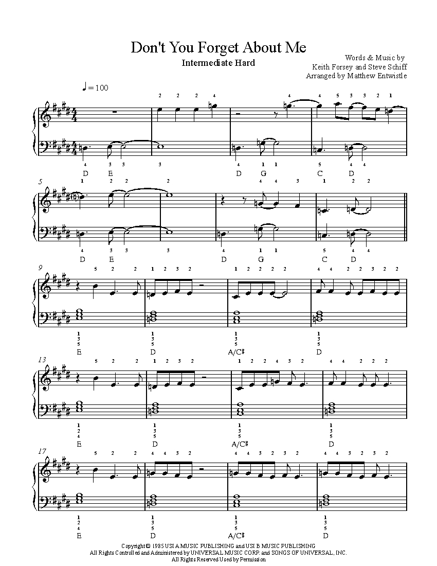 Don T You Forget About Me By Simple Minds Piano Sheet Music Intermediate Level