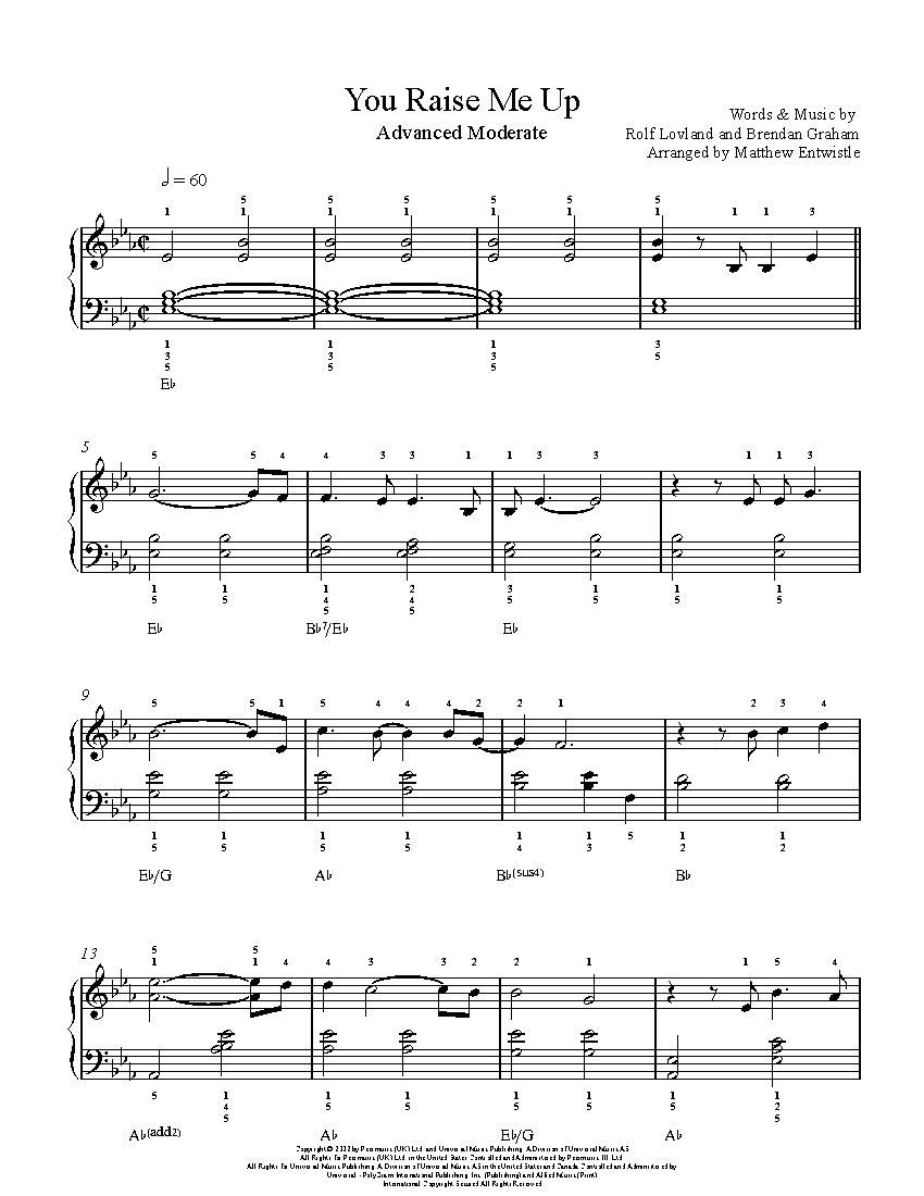 You Raise Me Up by Josh Groban Piano Sheet Music | Advanced Level
