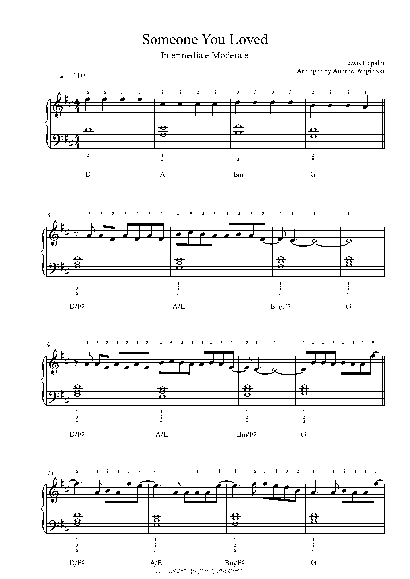 Someone You Loved by Lewis Capaldi Piano Sheet Music | Intermediate Level