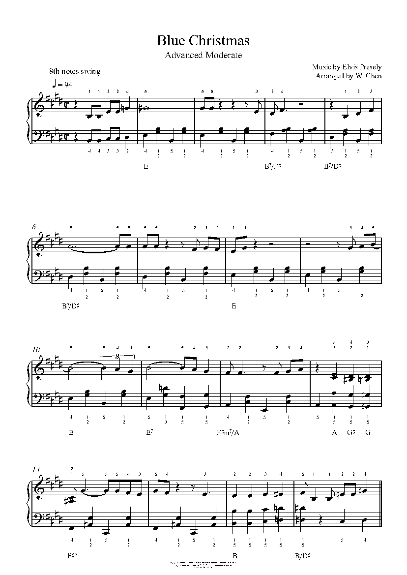 Blue Christmas By Elvis Presley Piano Sheet Music Advanced Level