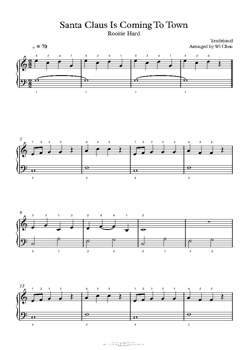 Santa Claus Is Coming To Town by Traditional Piano Sheet Music | Rookie Level