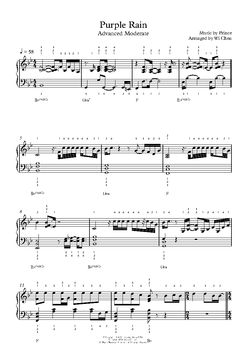 Purple Rain by Prince & The Revolution Piano Sheet Music | Advanced Level