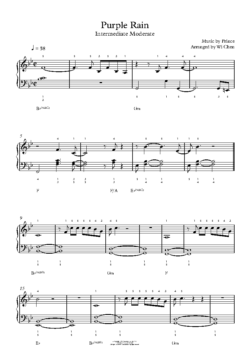 Purple Rain by Prince & The Revolution Piano Sheet Music | Intermediate