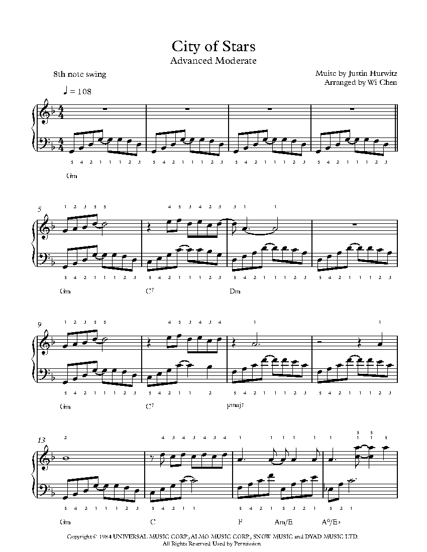 City of Stars by Justin Hurwitz Piano Sheet Music | Advanced Level
