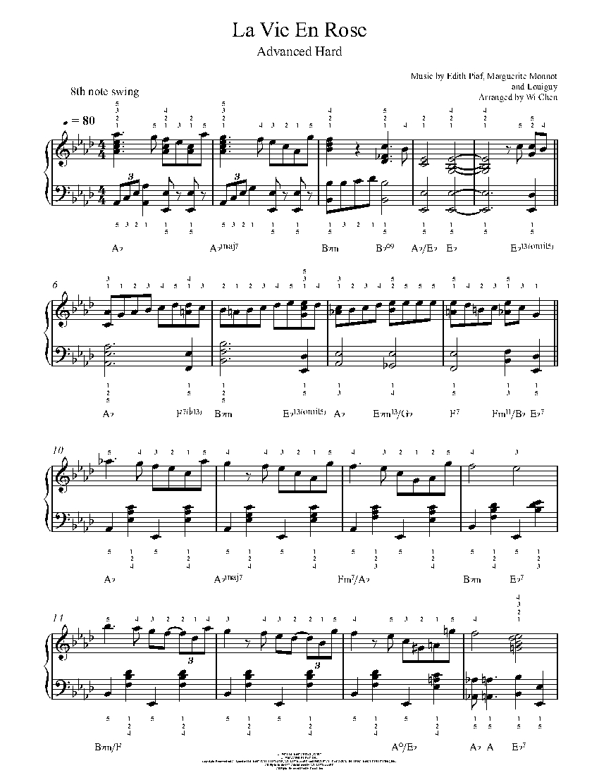 La Vie En Rose by Edith Piaf Piano Sheet Music | Advanced Level