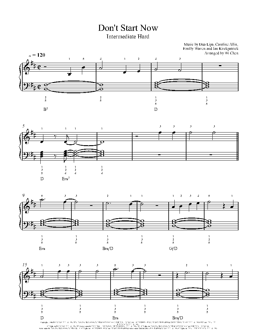 Don't Start Now by Dua Lipa Piano Sheet Music | Intermediate Level