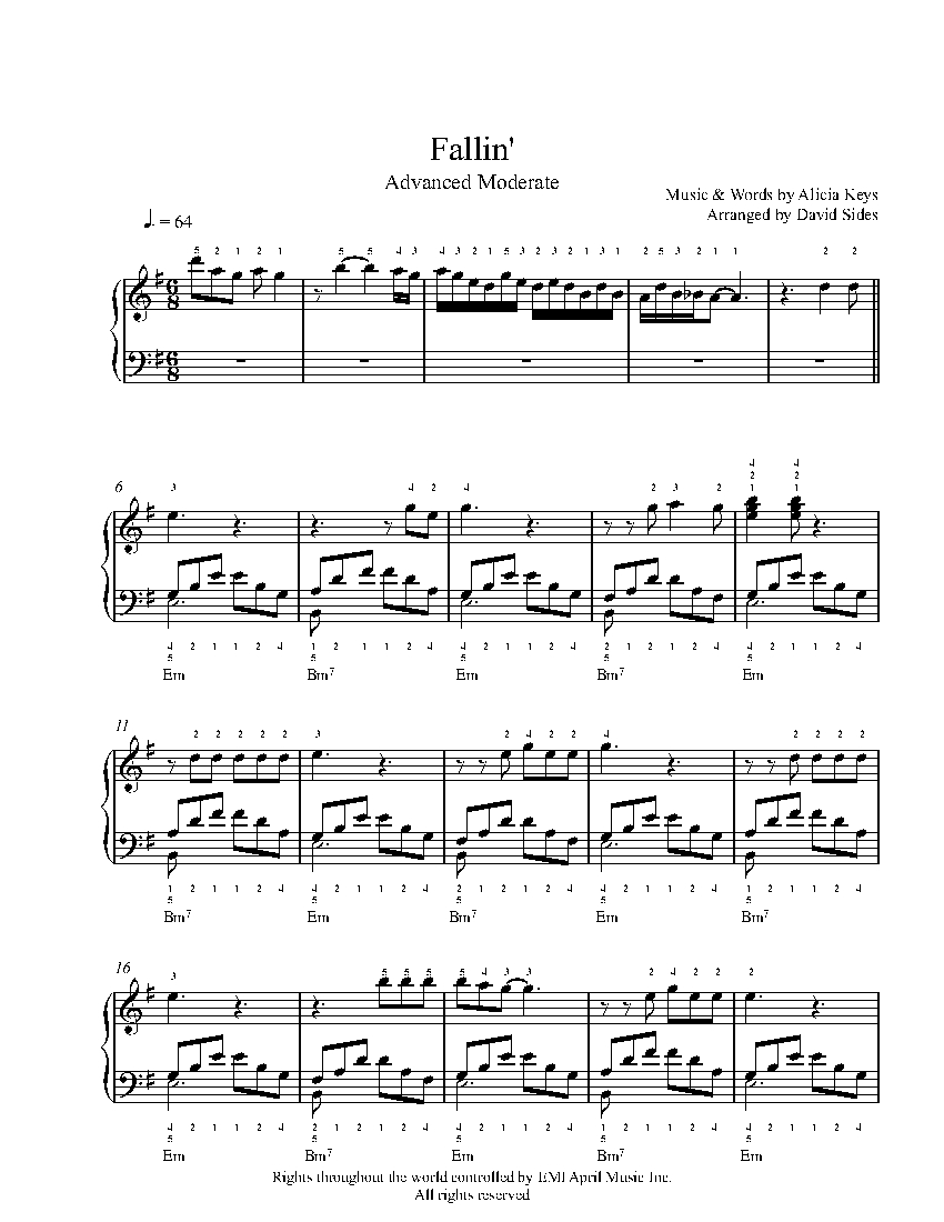 Fallin' by Alicia Keys Piano Sheet Music Advanced Level