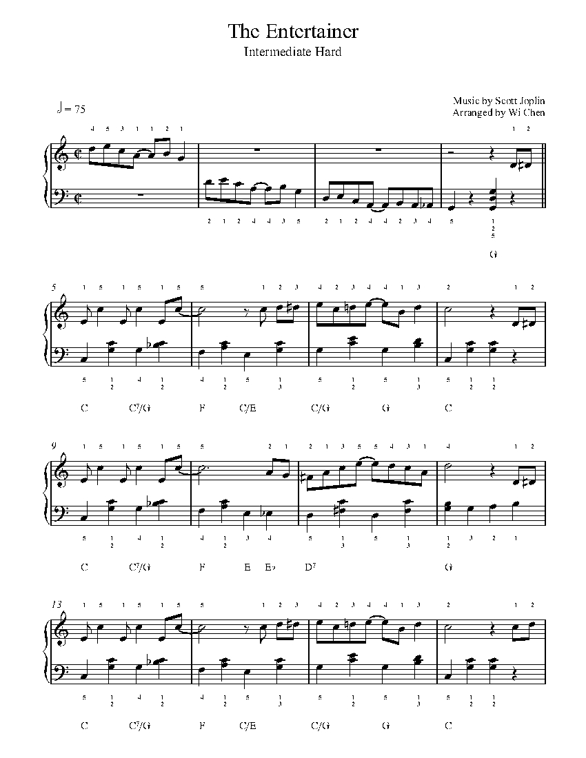The Entertainer by Scott Joplin Piano Sheet Music | Intermediate Level
