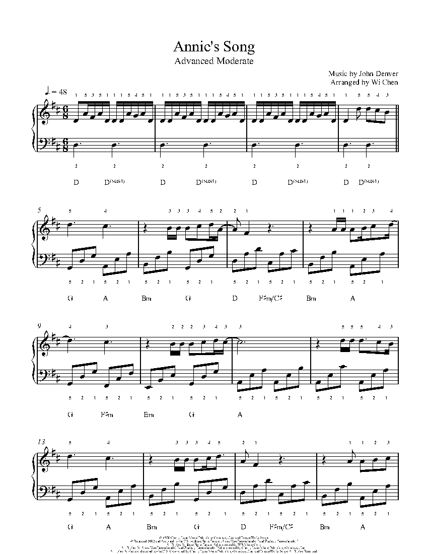 Annie's Song by John Denver Piano Sheet Music Advanced Level