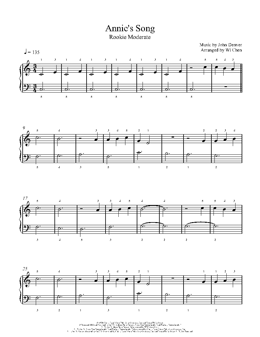 Annie's Song by John Denver Piano Sheet Music | Rookie Level