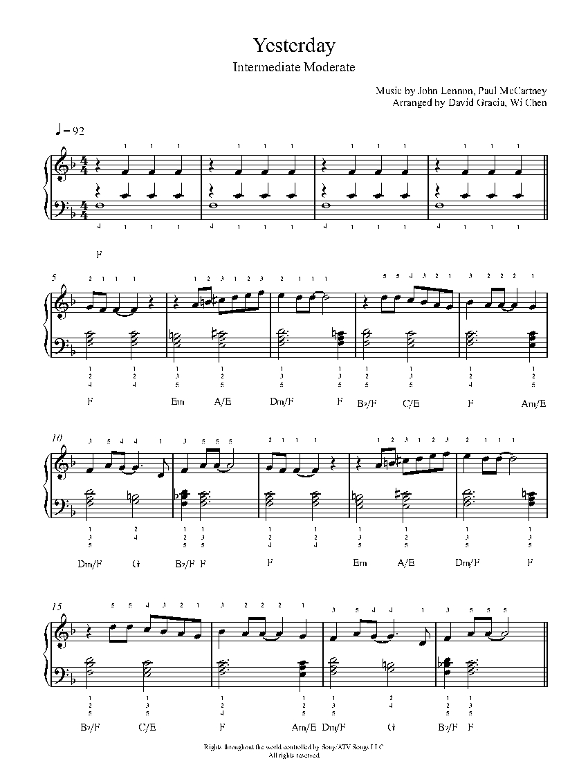 ropa interior Piscina cráneo Yesterday by The Beatles Piano Sheet Music | Intermediate Level