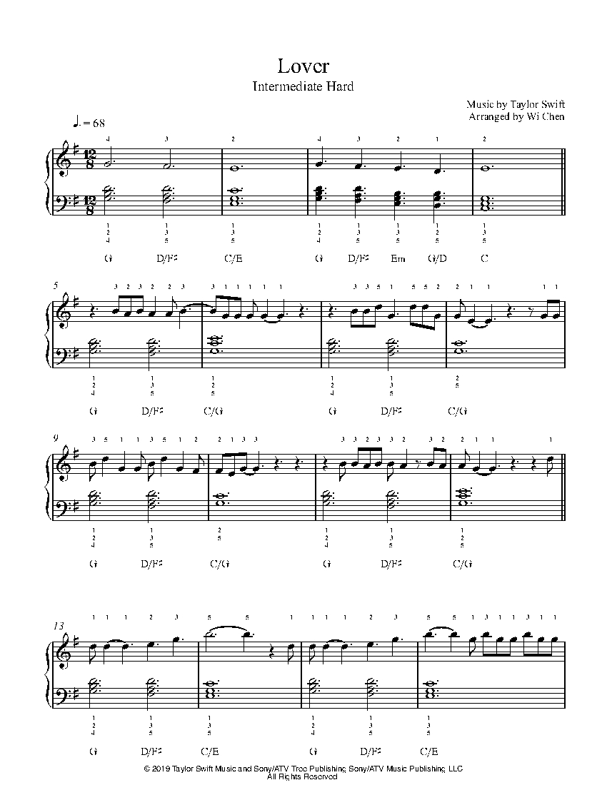 Lover By Taylor Swift Sheet Music Lesson Intermediate Level