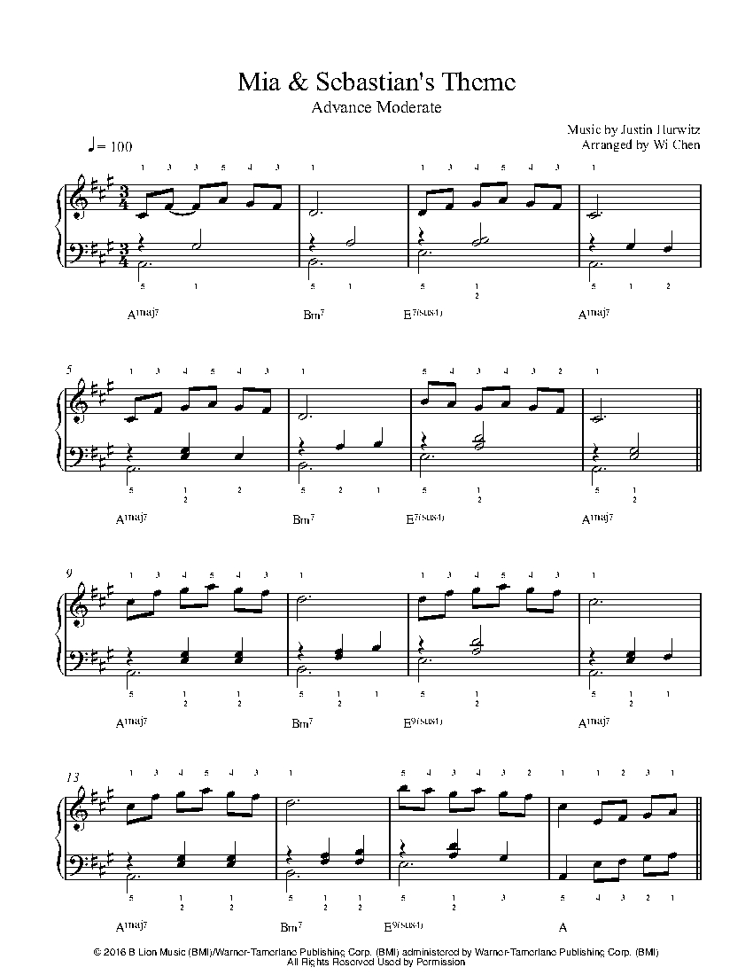 Mia & Sebastian's from "La La Land" by Justin Hurwitz Piano Sheet | Advanced Level